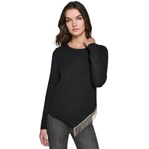KARL LAGERFELD PARIS Women Asymmetrical Crystal-Trim Sweater Size M $119 Black
